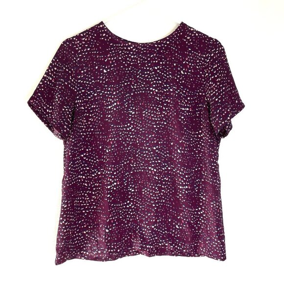 RENEE C. STITCH FIX Plum Purple Cream Navy Printed Short Sleeve Work Blouse Top - Picture 1 of 12